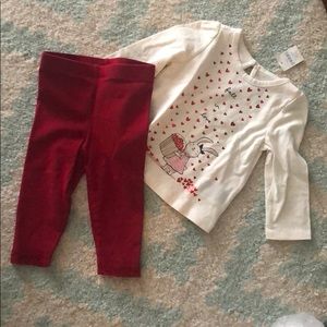 Gap long sleeve shirt Valentines Red pants 6-12